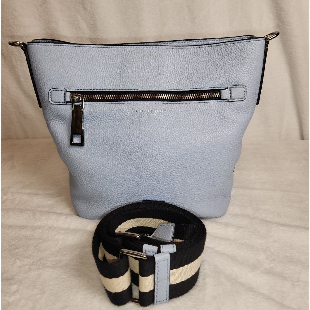 Marc Jacobs Gotham Pebble Leather Adjustable Crossbody Bucket Bag, Sky Blue